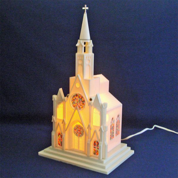 Paramount Raylite 1950s Musical Lighted Christmas Church In Box #2