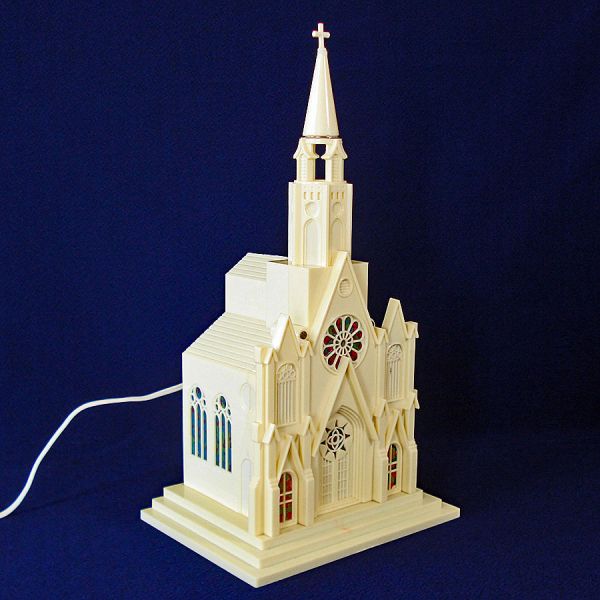 Paramount Raylite 1950s Musical Lighted Christmas Church In Box #3