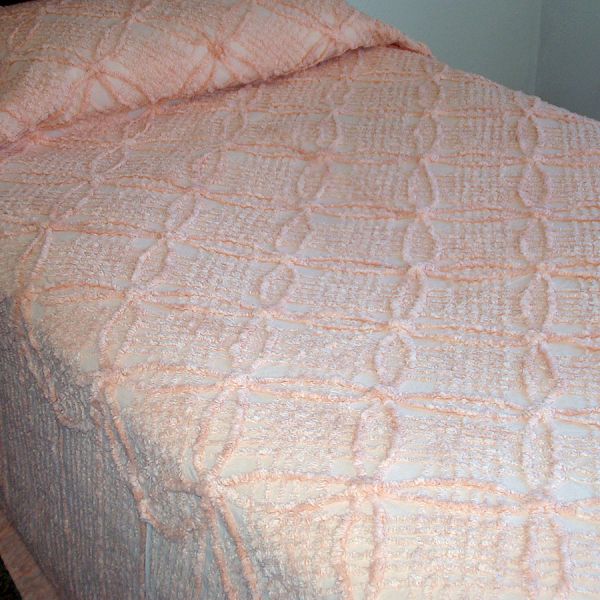 King Queen Peach Color Chenille Bedspread #2