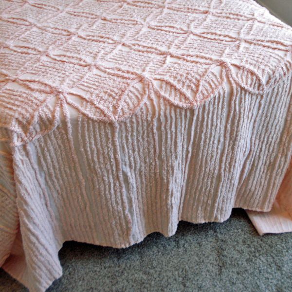 King Queen Peach Color Chenille Bedspread #3