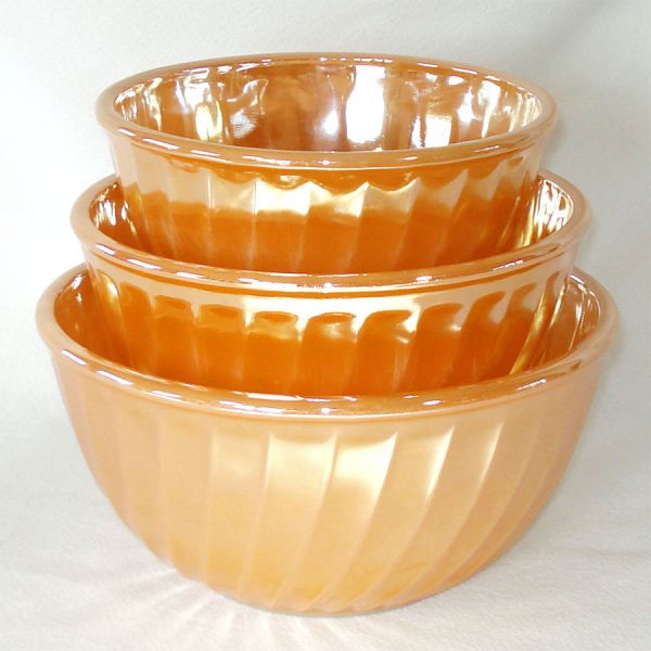 Fire King Peach Lustre Swirl Mixing Bowls Set of 3