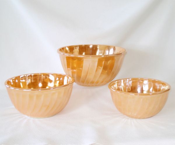 Fire King Peach Lustre Swirl Mixing Bowls Set of 3 #3