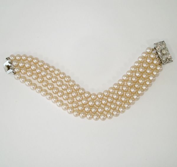 Four Strand 1950s Faux Pearl Bracelet #3