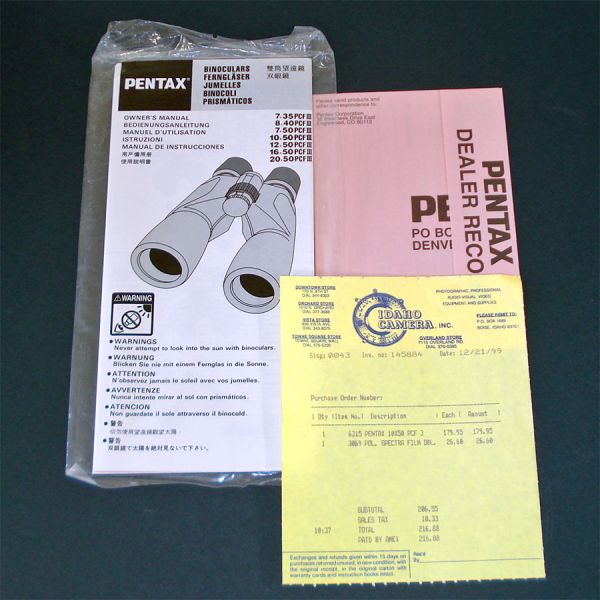 Pentax 10x50 PCFIII Binoculars Mint in Box #6