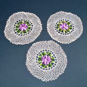 3 Crocheted Purple Pansy Flower Vintage Doilies