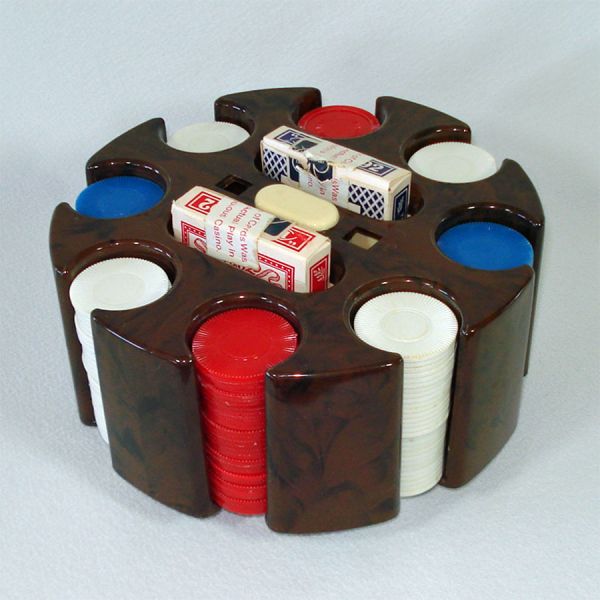Mid Century Revolving Poker Chips Caddy Set in Box #2