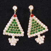 Glittery Rhinestone Christmas Tree Pierced Earrings