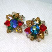 Cut Crystal Cluster Clip Earrings Red Green Blue