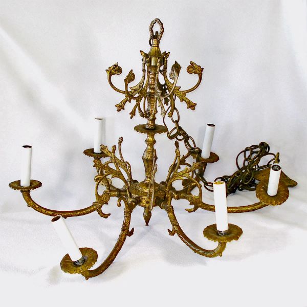 Spanish Brass 6 Arm Chandelier For Restoration or Parts