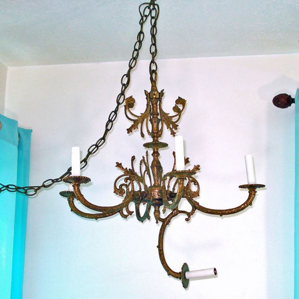 Spanish Brass 6 Arm Chandelier For Restoration or Parts #2