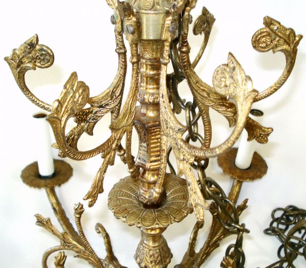 Spanish Brass 6 Arm Chandelier For Restoration or Parts #3