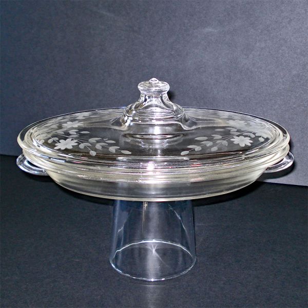 Pair Early 1920s Pyrex Clear Glass Oval Casserole Lids