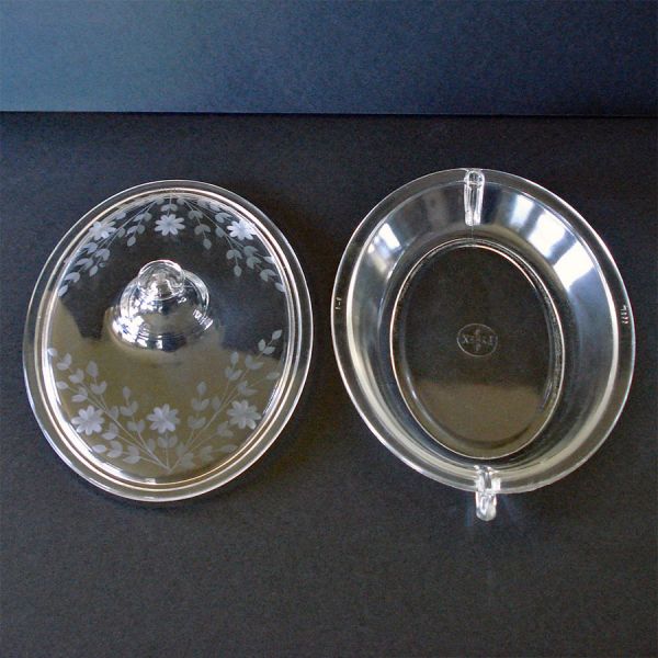 Pair Early 1920s Pyrex Clear Glass Oval Casserole Lids #3