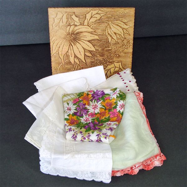 Pyrographic Handkerchief Box Filled With Hankies #2