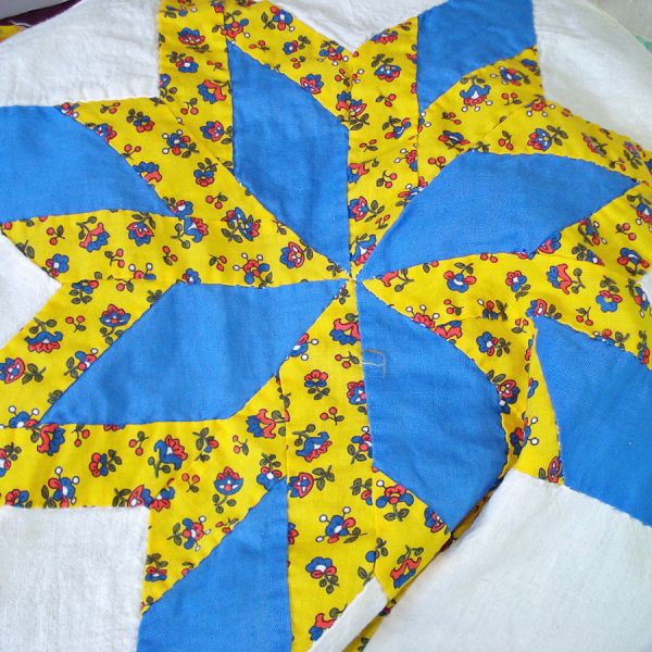Pinwheel Star Hand Stitched Patchwork Quilt Top 95 by 80 #3