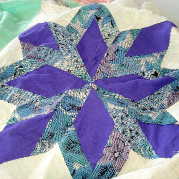 Pinwheel Star Hand Stitched Patchwork Quilt Top 95 by 80 #8