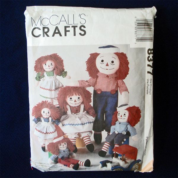 McCall's 1988 Raggedy Ann Andy Dolls Sewing Pattern 4 Sizes