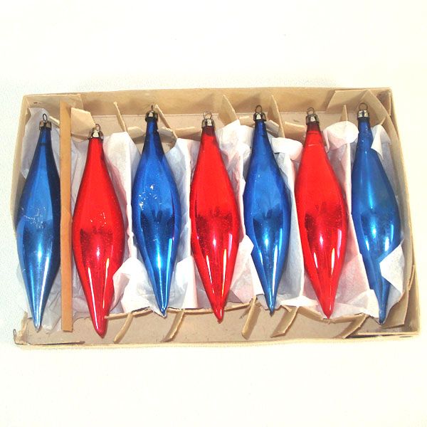Box Poland Blue Red Blown Glass Icicle Christmas Ornaments #2