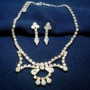 Clear Rhinestone Necklace and Screw Back Earrings