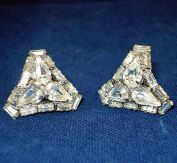 Rhinestone Curved Triangle Shape Clip Earrings