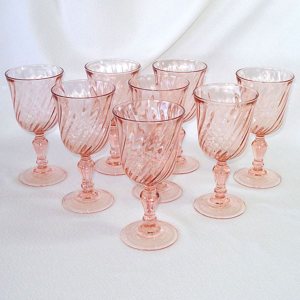 Arcoroc Rosaline Pink Swirl Water Goblets #3