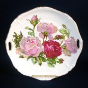 Handled Porcelain Plate With Shabby Pink, Red Roses