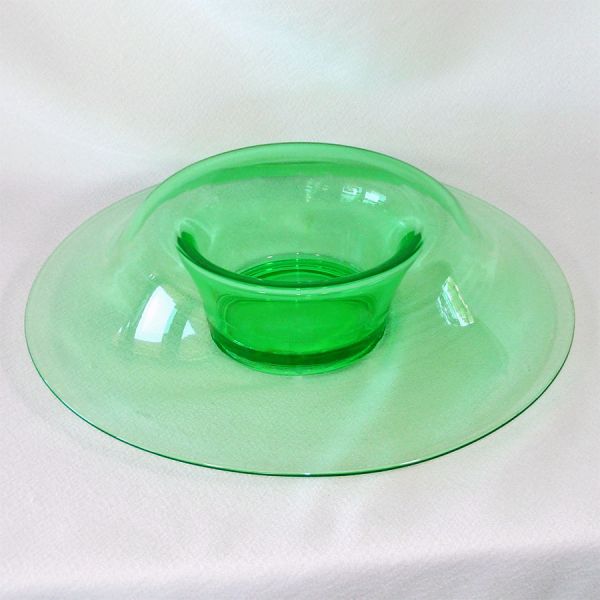 Green Uranium Glass Rolled Rim Console Bowl