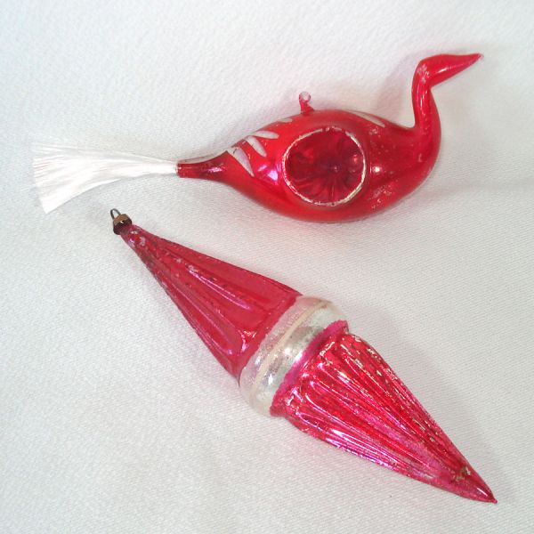 German Antique Swan, Ribbed Cone Glass Christmas Ornaments #2