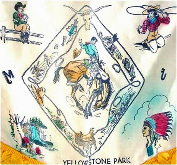 1940s Yellowstone Cowboys Indians Souvenir Ruffled Satin Apron #2