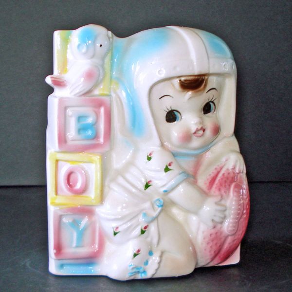 Rubens 1960s Baby Football Boy Ceramic Nursery Planter #2