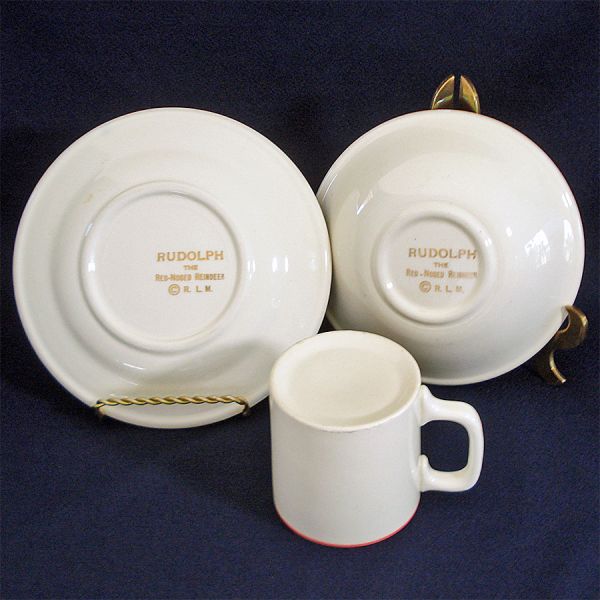 Rudolph Red Nose Reindeer Childs Christmas Dishes Set 1940s #2
