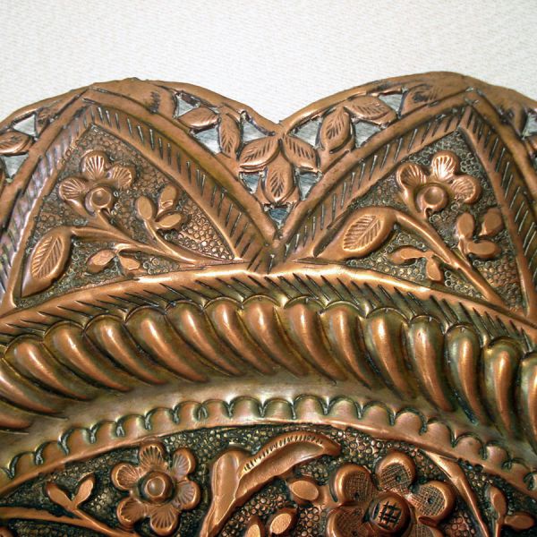 Embossed Flowers Reticulated Copper Wall Charger #3