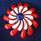 Red White Blue 60s Mod Flower Power Pin Brooch Spiral Petals