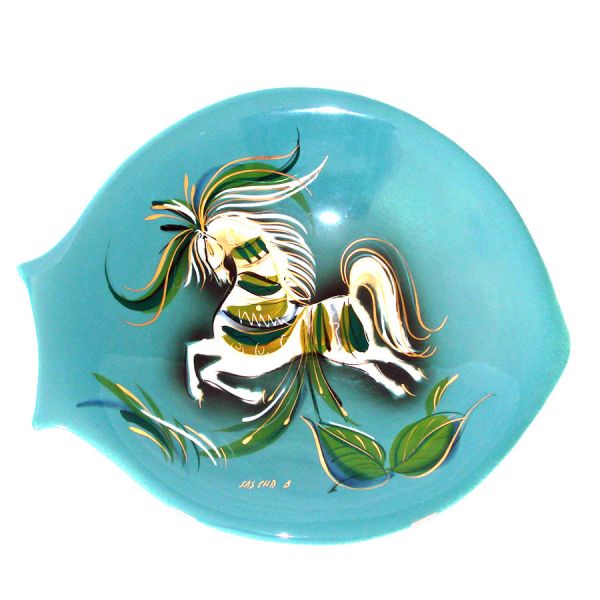 Mid Century Modern Sascha Brastoff Blue Star Steed 3 Leg Dish