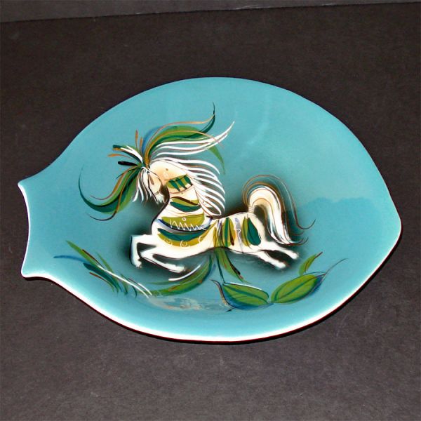 Mid Century Modern Sascha Brastoff Blue Star Steed 3 Leg Dish #4