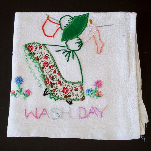 5 Embroidered Appliqued Sunbonnet Girl Kitchen Towels #3