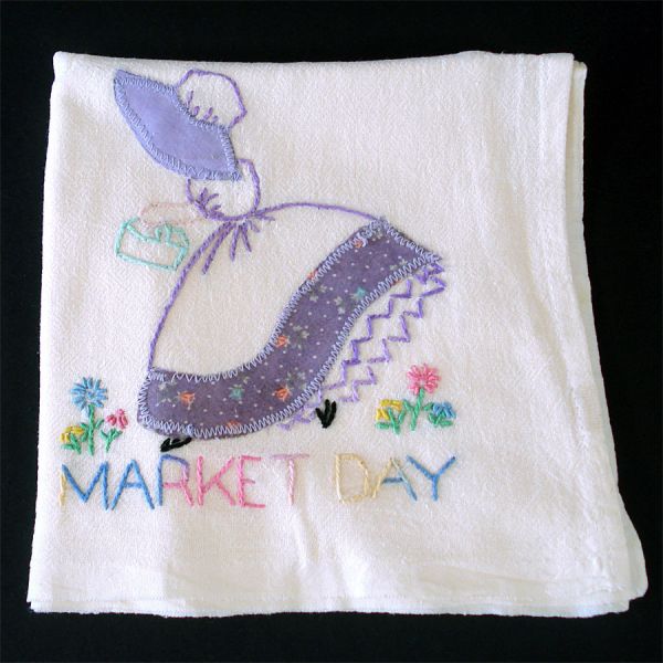 5 Embroidered Appliqued Sunbonnet Girl Kitchen Towels #4