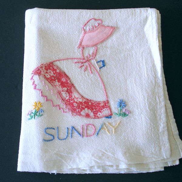 5 Embroidered Appliqued Sunbonnet Girl Kitchen Towels #6