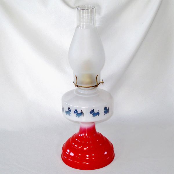 Red White Blue Scottie Dog Glass Oil Lamp