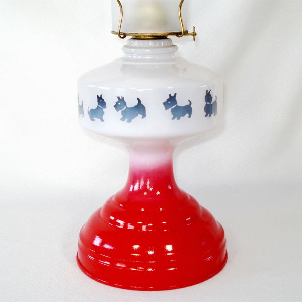 Red White Blue Scottie Dog Glass Oil Lamp #2