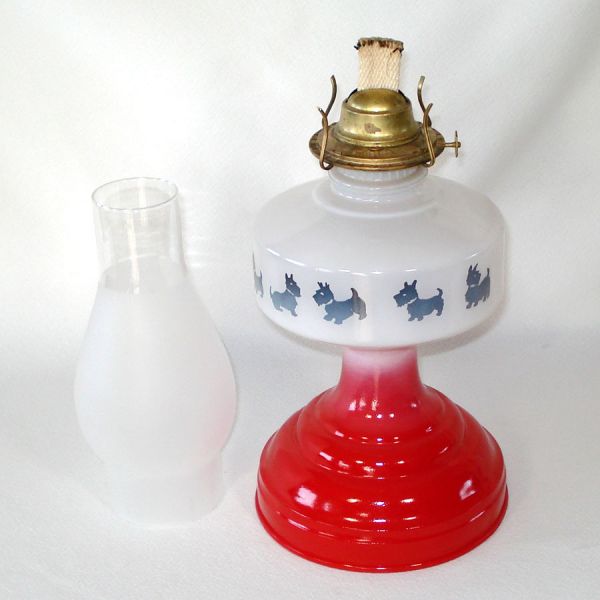 Red White Blue Scottie Dog Glass Oil Lamp #3