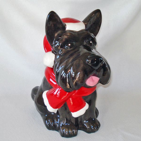 Scottie Dot in Santa Cap Ceramic Cookie Jar