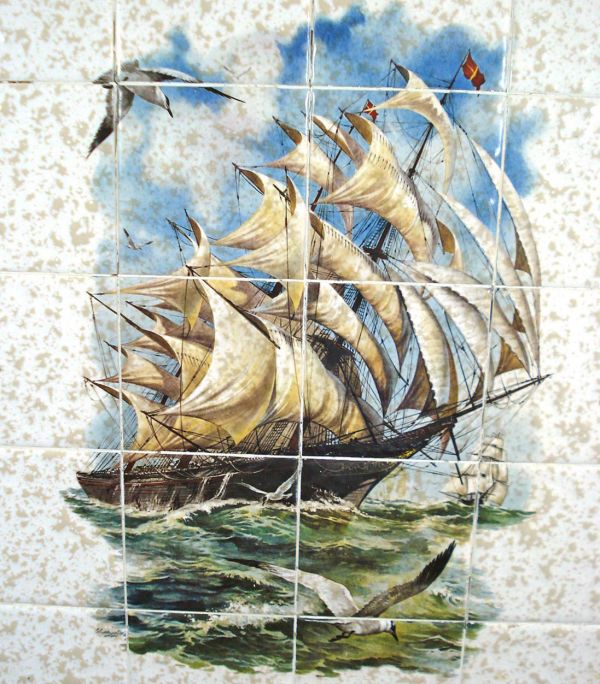 Sailing Ship Mural Tile Backsplash Insert