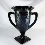 L.E. Smith Black Amethyst Dancing Nymphs Glass Vase
