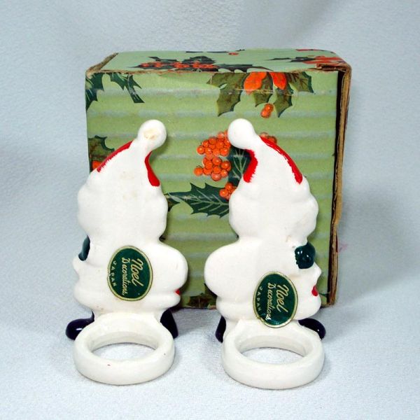 Santa Claus Christmas Candle Ring Climbers In Box 1950s Japan #3