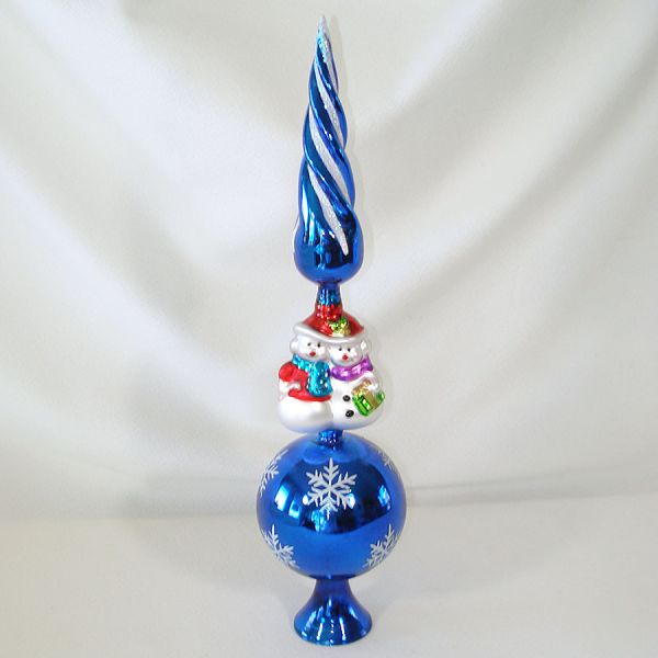Glass Spire Christmas Tree Topper Figural Snowmen 14 Inches