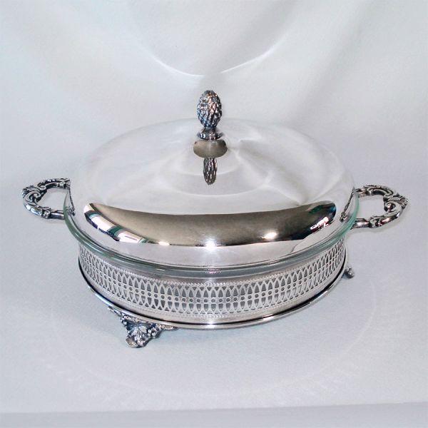 Sheffield USA Silverplate Casserole Cradle With GlasBake Insert