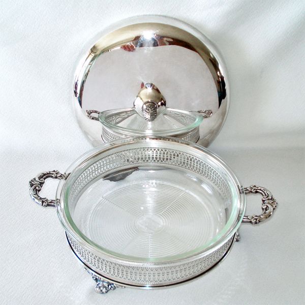 Sheffield USA Silverplate Casserole Cradle With GlasBake Insert #3