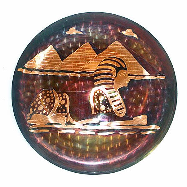 Copper Egyptian Spinx and Pyramids Wall Charger Plate #1