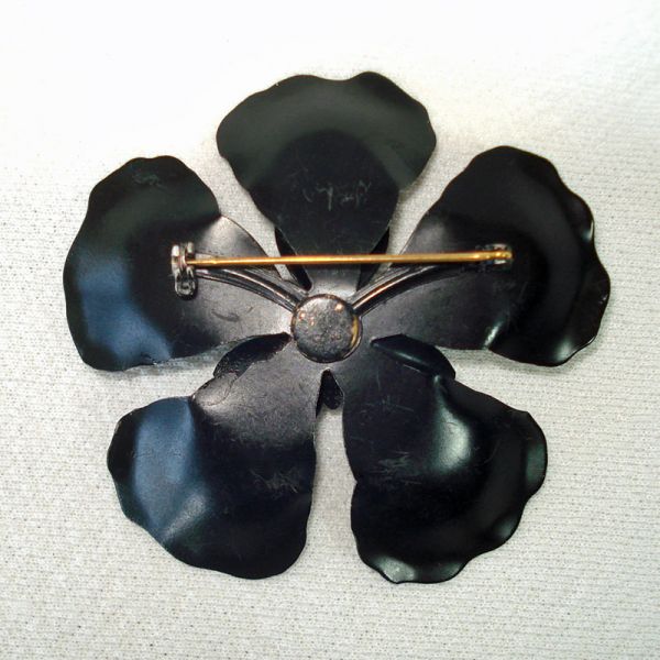 Mid Century Layered Enamel Flower Brooch Pin #3